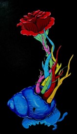 Ilustraci?n en colores de una rosa saliendo de un caracol de mar