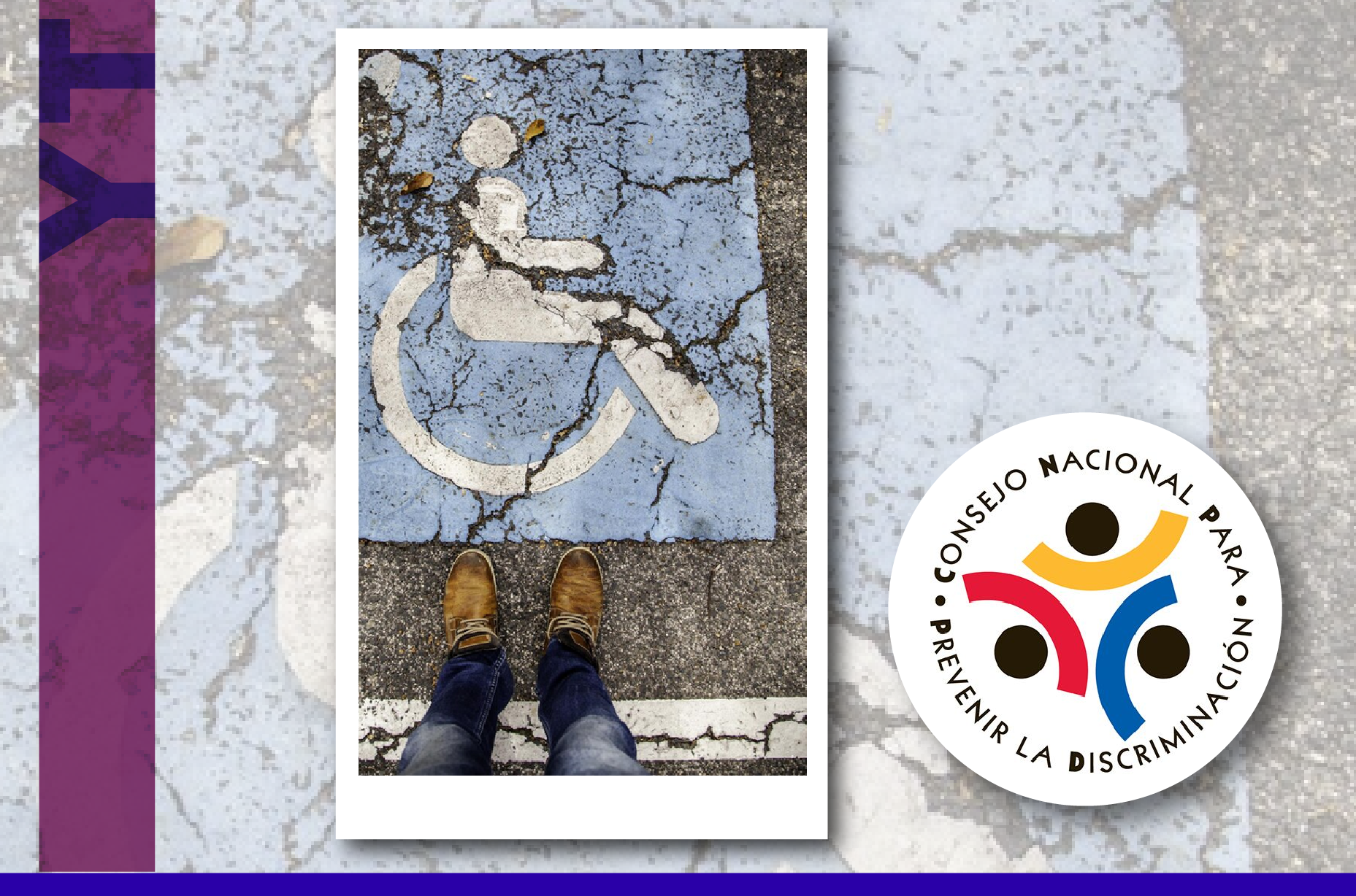 S?mbolo universal de la discapacidad pintado en el piso junto al logotipo de CONAPRED