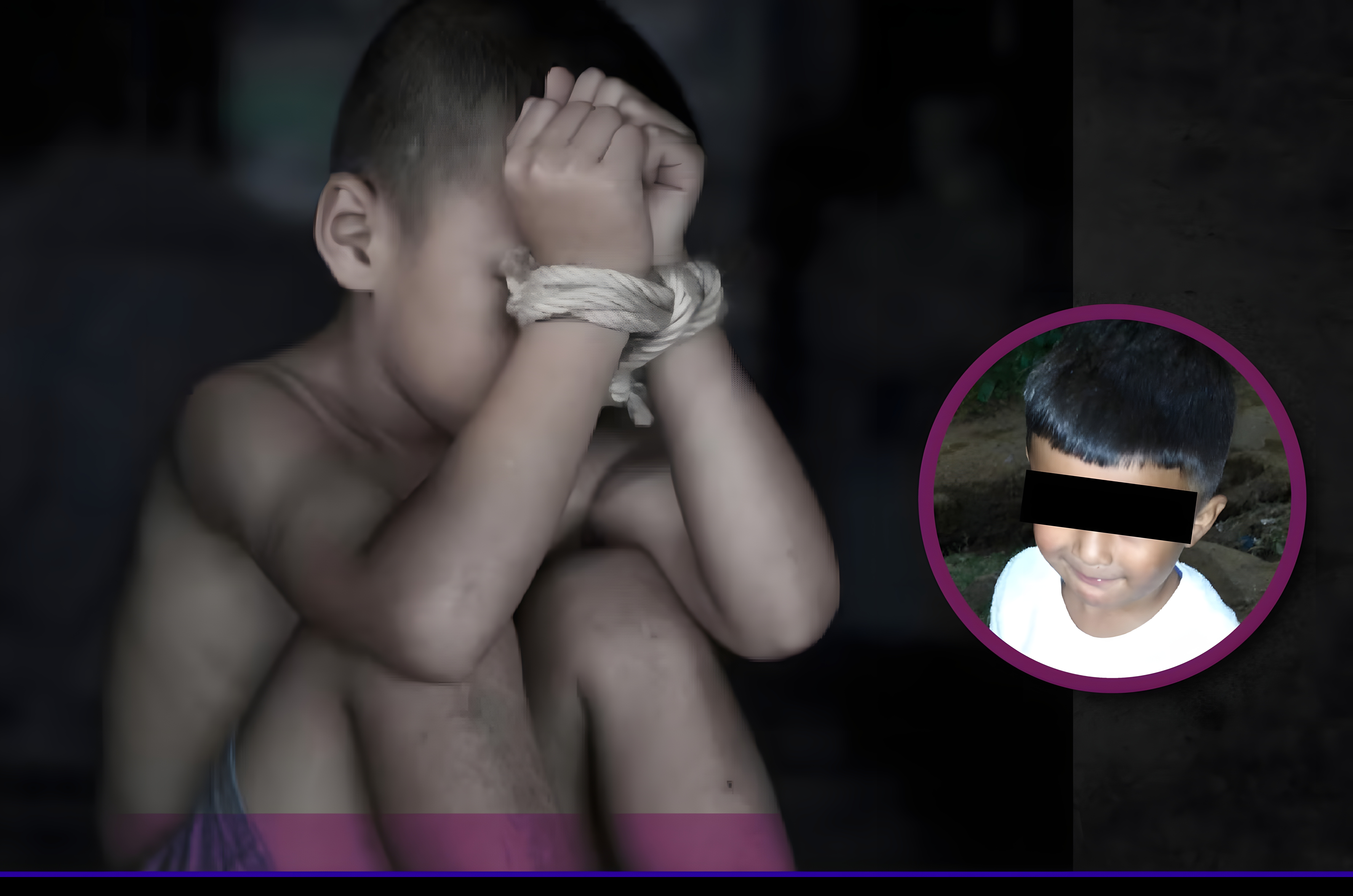 Imagen que muestra a un menor atado de manos, cubriéndose el rostro. A la derecha, la foto de 'Fernandito'