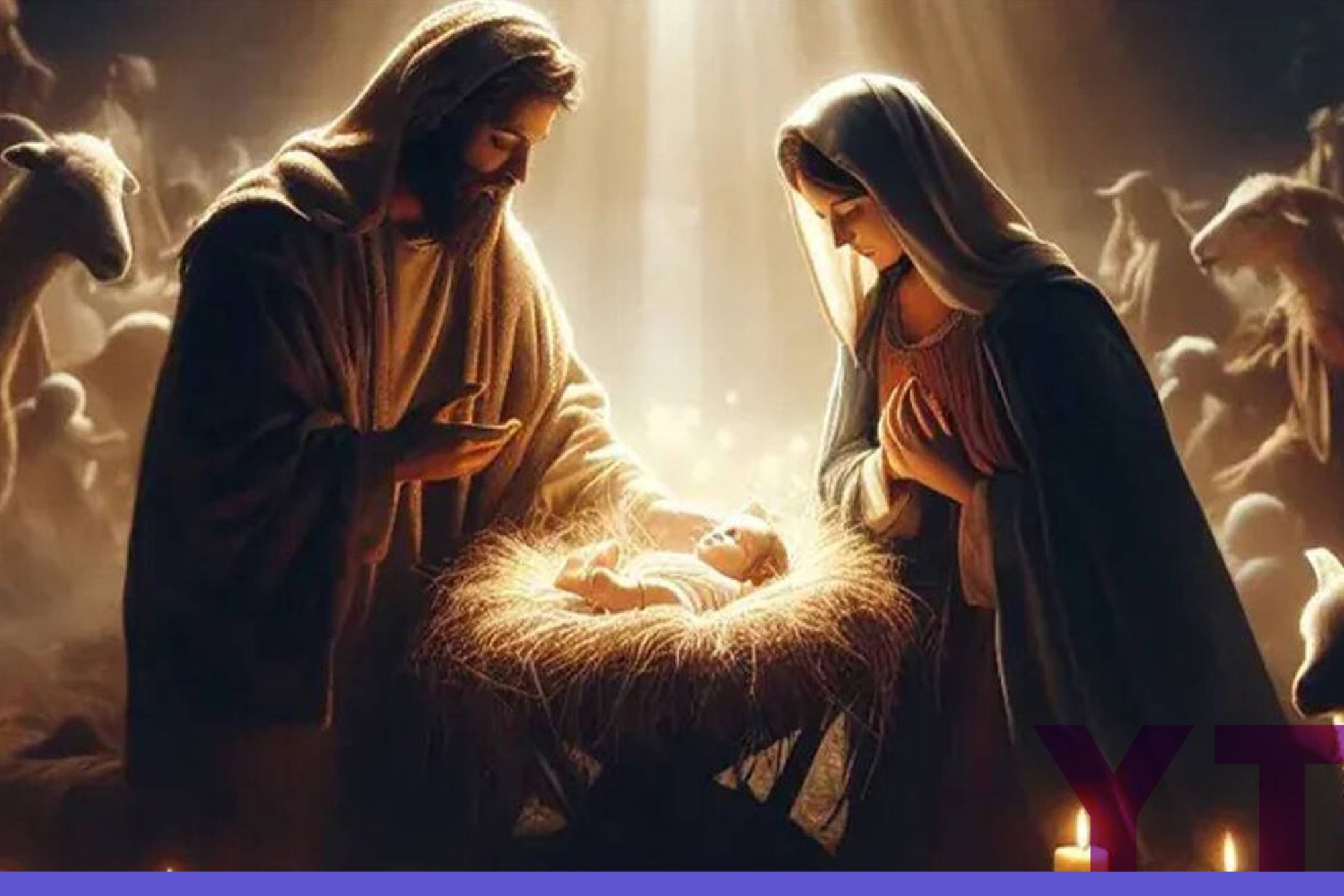 Representación de la Sagrada Familia en el nacimiento de Jesús. Al centro Cristo en un pesebre, a los costados José y María