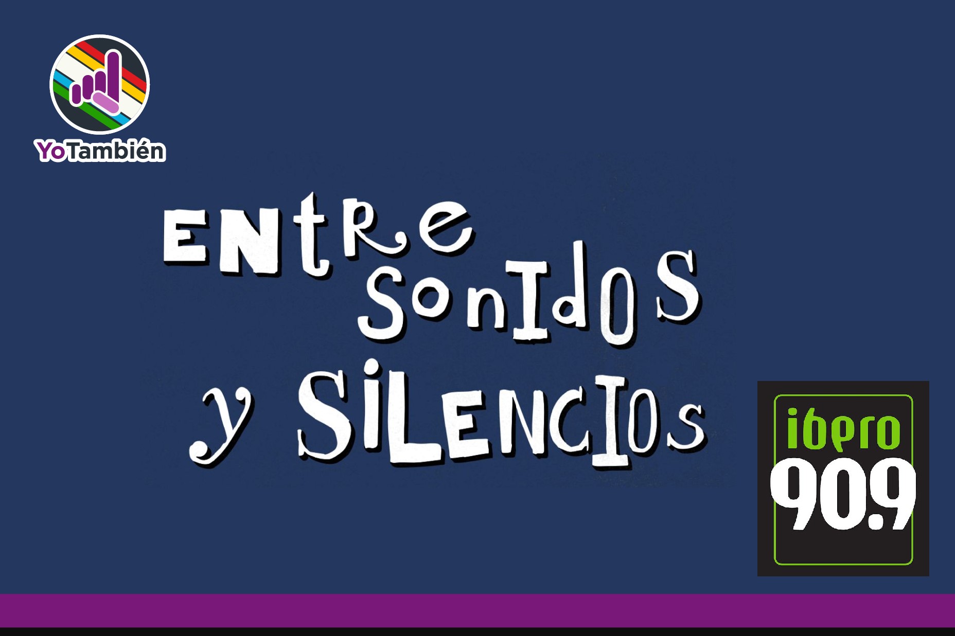 Portada del programa 'Entre sonidos y silencios', que consta de el título en blanco sobre un fondo plano en color azul
